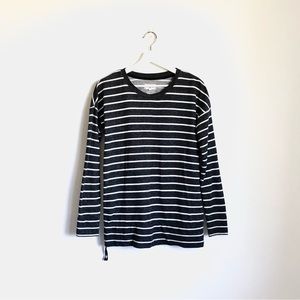 Lou & Grey Gray / White Stripe Side Zipper Long Sleeve Top Size XS